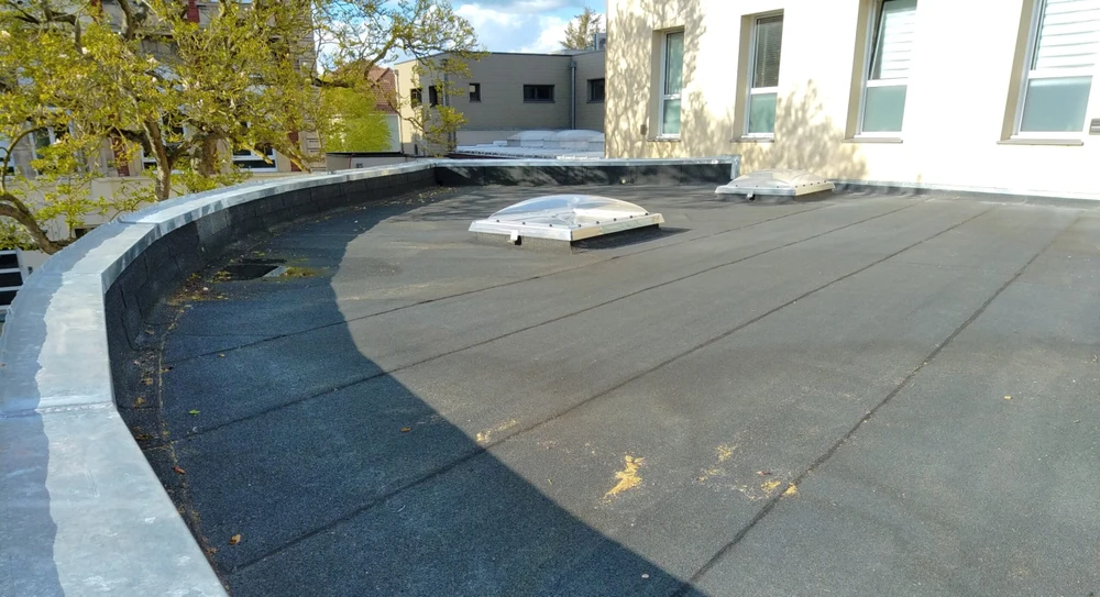 Vue extérieure d'une toiture en zinc avec verrières